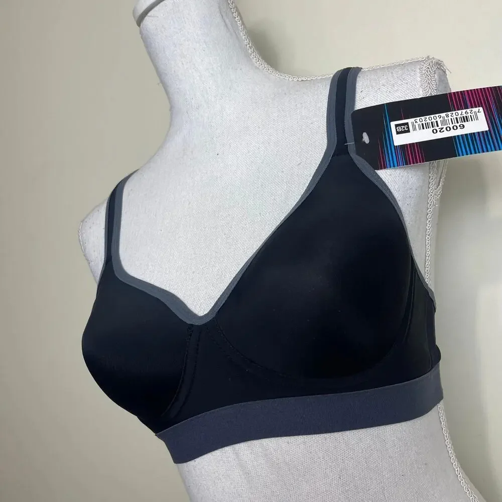 SIZE 32B Youmita Athletic Sports Bra PADDED Wireless Keyhole Racerback BLACK-GRY